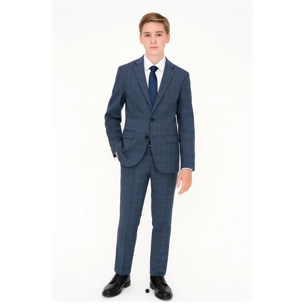 Marc New York Boys Blue Windowpane Suit Jacket 20‎ Skinny/Pants 18 Skinny New!